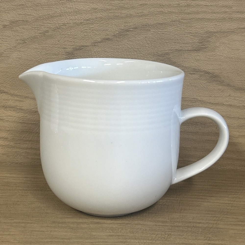 Crate And Barrel Classic White Creamer Horizontal Ridges Japan Low Open